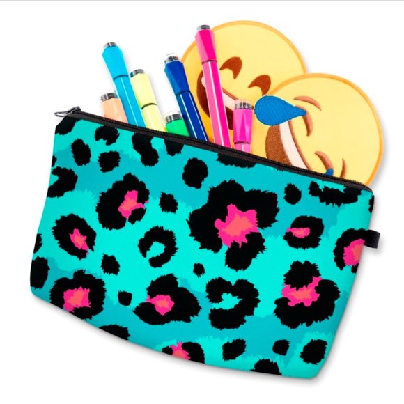 New Aqua Leopard Cosmetic Bag Clutch - Picture 2 of 5